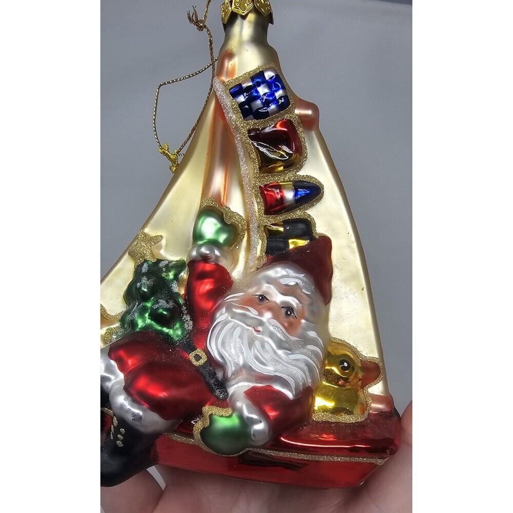 Kurt Adler Polonaise Sailor Santa Glass Ornament Hand Blown Nautical Boat - Picture 2 of 11